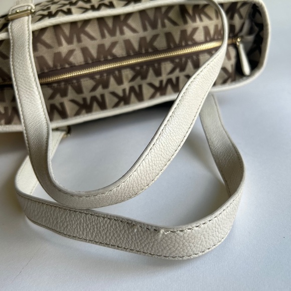 Michael Kors Brown Beige Canvas Ivory Leather Handbag Shoulder Bag - Picture 12 of 15
